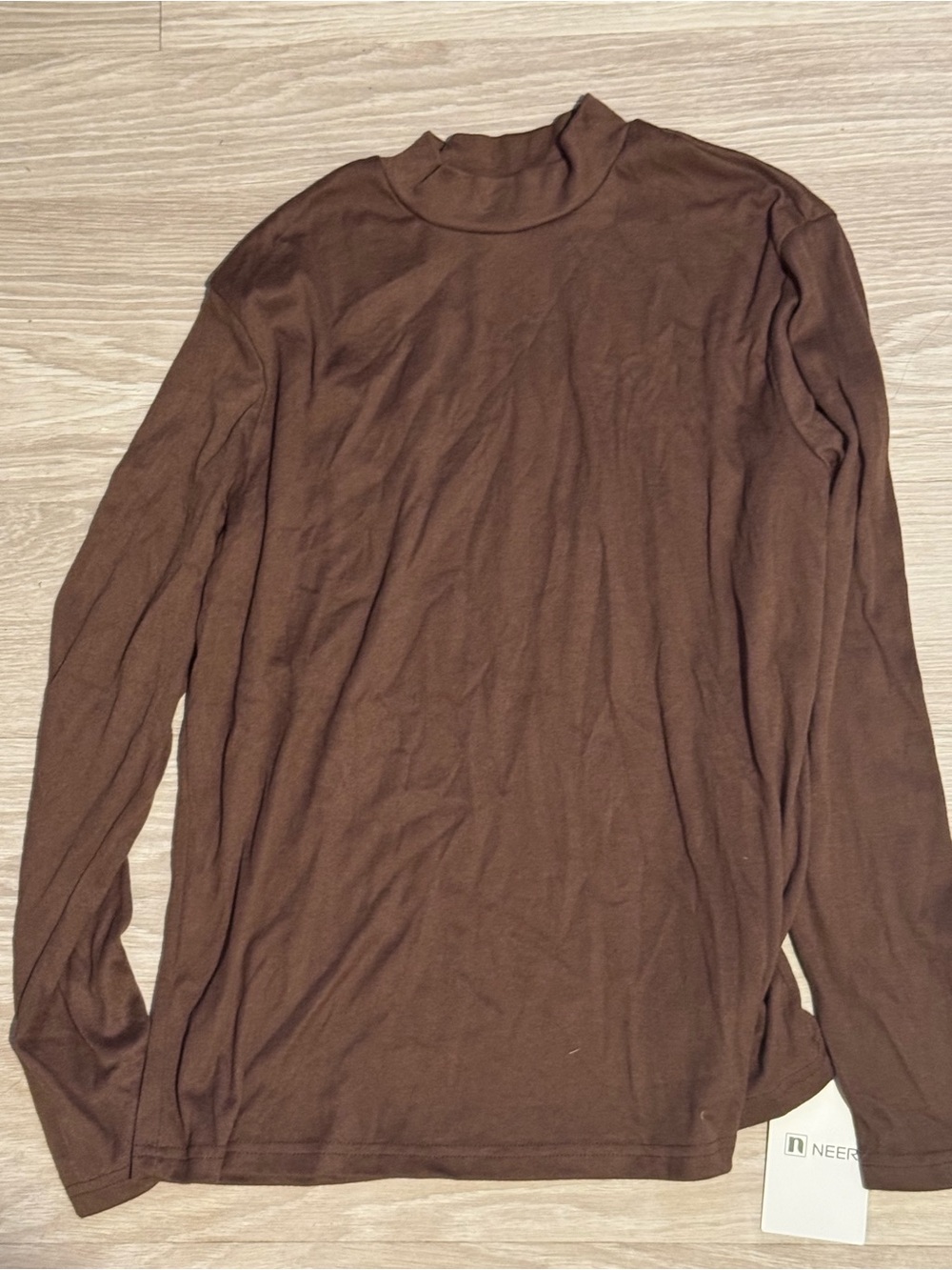 Men's Brown Long-Sleeve Mock Neck Shirt — Classic Everyday Layering